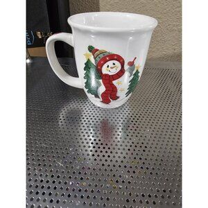 Studio 33 White Snowman With Bird Cardinal Hot Beverage Mug Christmas Cup